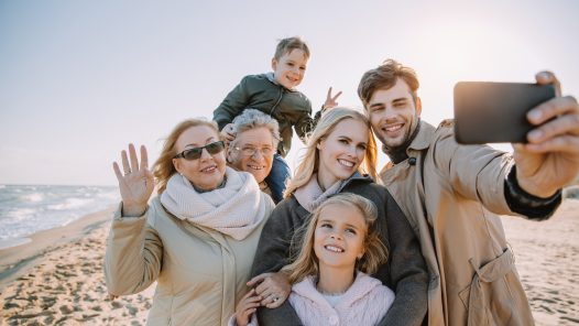 Multigenerational,Family,Taking,Selfie,On,Smartphone,At,Seaside